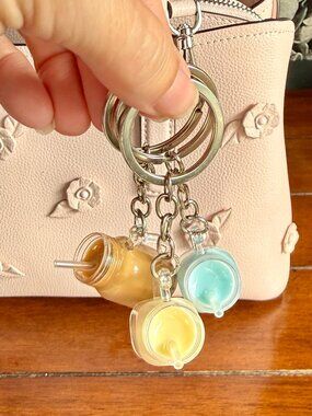 NEW mini boba tea keychains, BROWN, YELLOW & BLUE